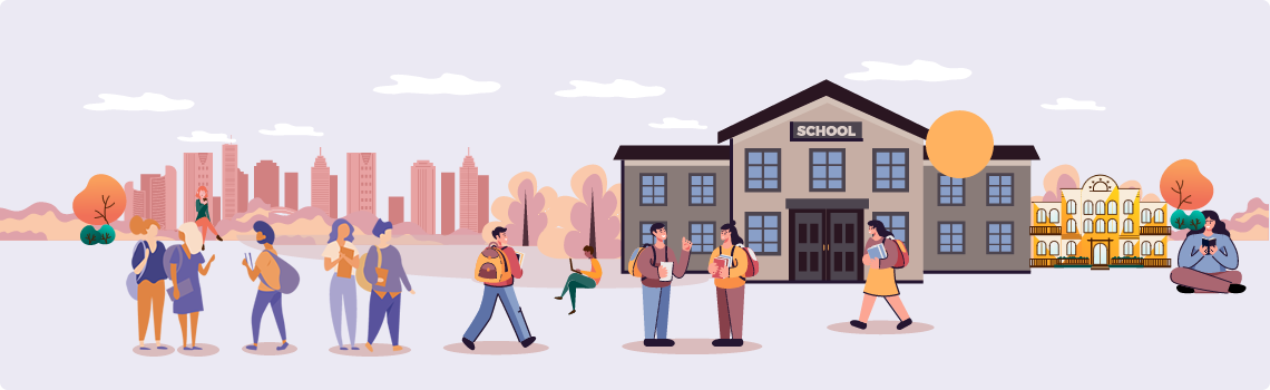 Students and school illustration